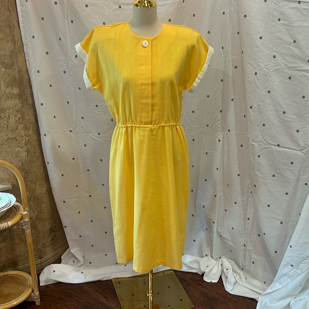 Periwinkle made in U.S.A. Yellow dress with cuffed sleeves and shoulder pads